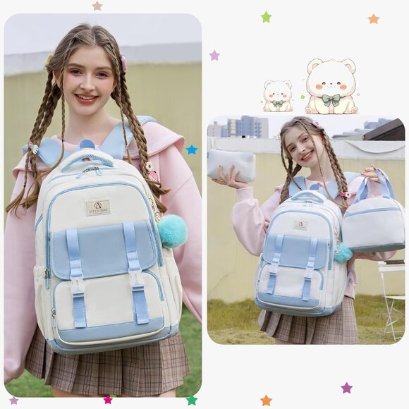 School Backpack for Girls Women 15.6 Laptop Bookbag Travel Kids Elementary - Picture 2 of 6